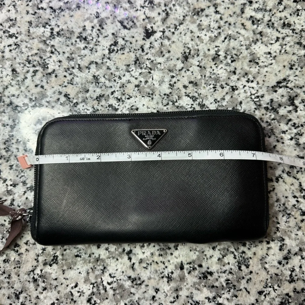 Prada | Black Zip Around Wallet Saffiano Leather Long